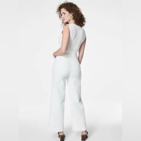 SPANX Spanxshape EveryWear Cropped Wide Leg Patch Pocket White Jeans - Picture 2 of 7